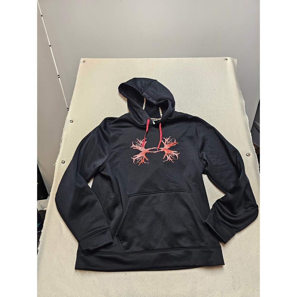 Under Armour Storm Hoodie Mens Large Black Red Antler Logo Camo Trim Pullover